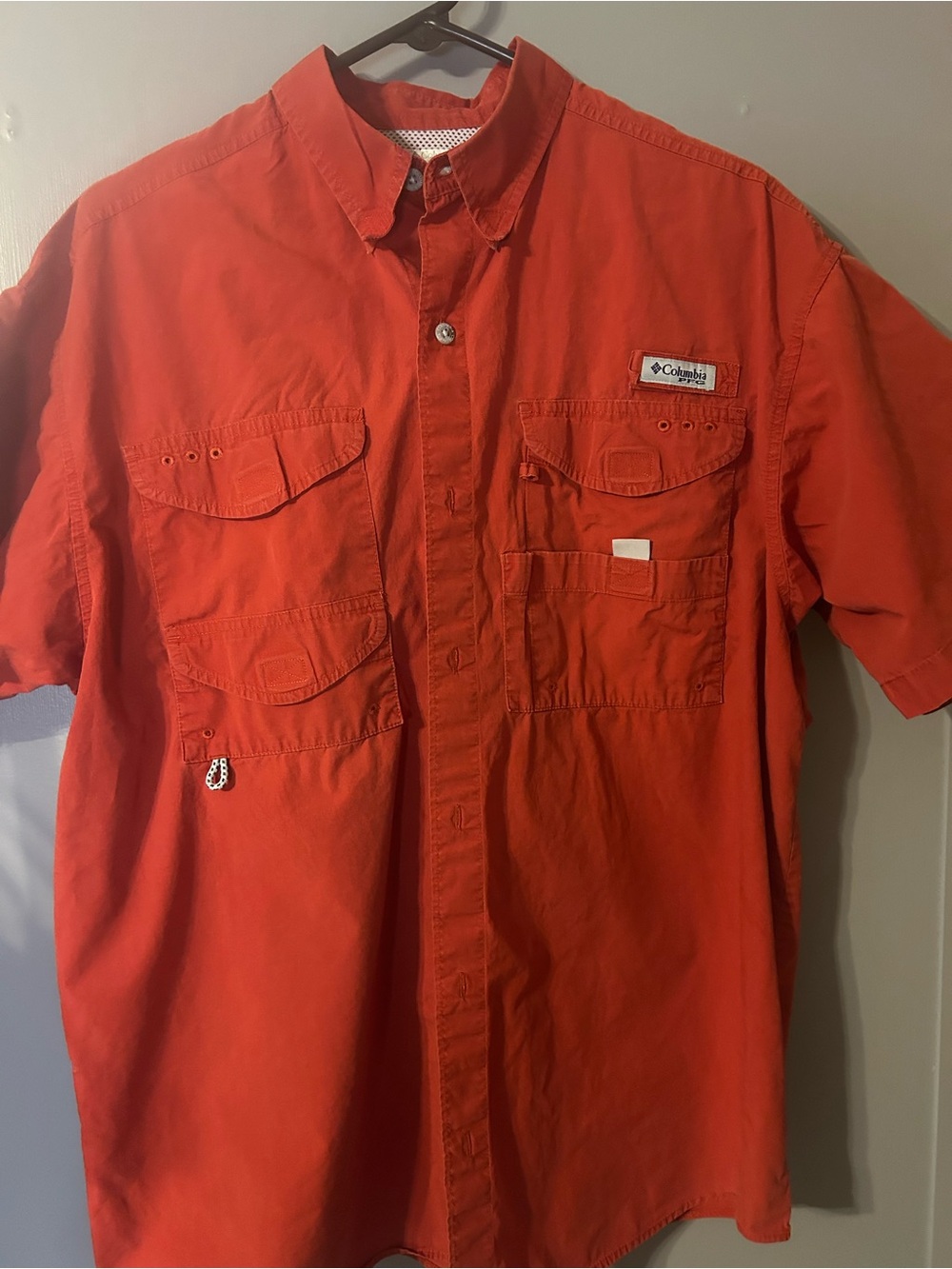 Columbia Men's Short-Sleeve Button-Down Shirt — Orange size Medium